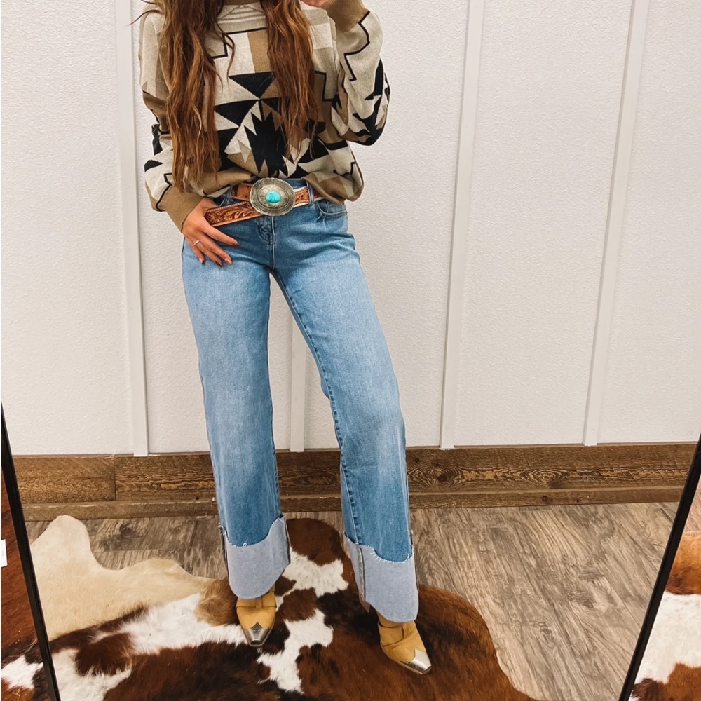 Wide Legged Cuffed Women's Jeans